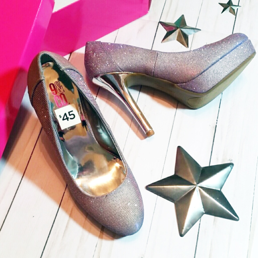 9&co.Sparkly high heels silver purple platform